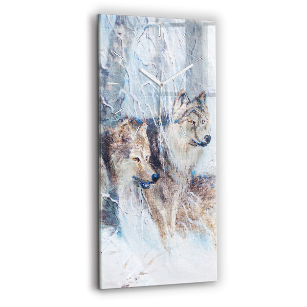 Zegar szklany pionowy Wilki w lesie