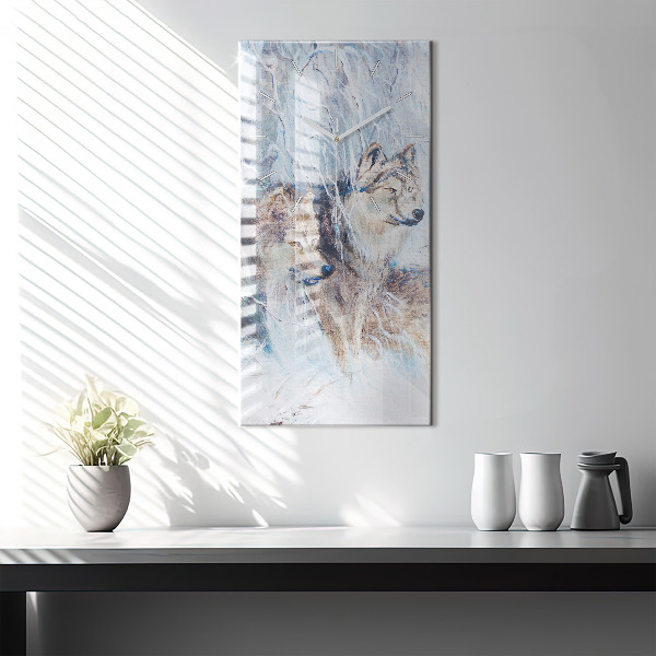 Zegar szklany pionowy Wilki w lesie