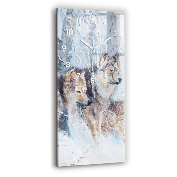Zegar szklany pionowy Wilki w lesie