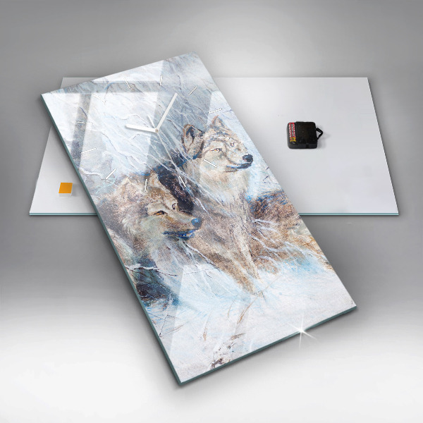 Zegar szklany pionowy Wilki w lesie