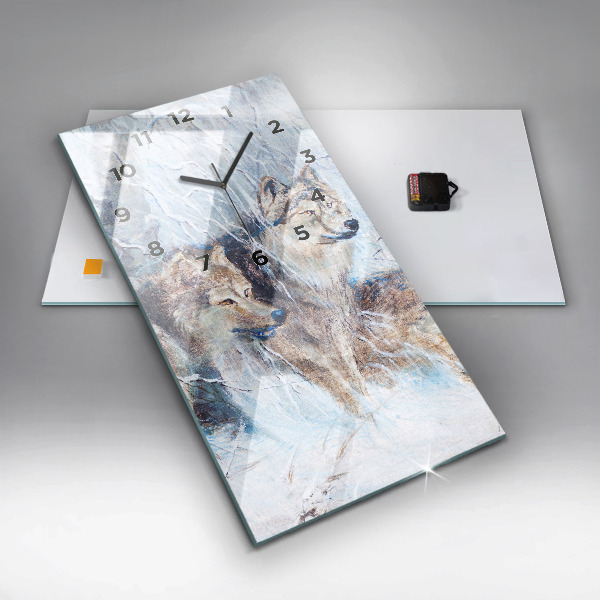 Zegar szklany pionowy Wilki w lesie