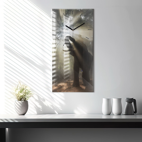 Zegar szklany pionowy Słoń w dżungli