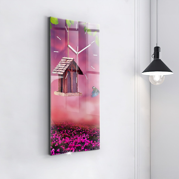 Zegar szklany pionowy Domek dla ptaków