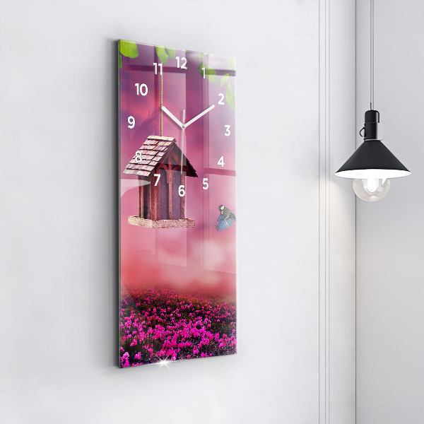 Zegar szklany pionowy Domek dla ptaków