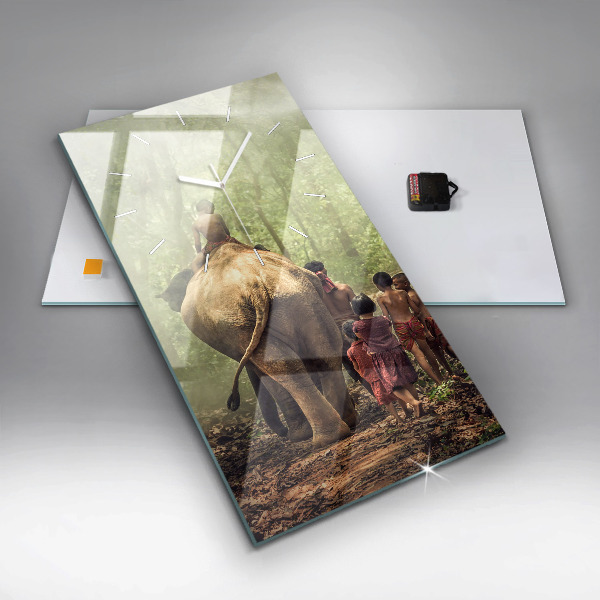 Zegar ścienny pionowy Dzieci prowadzące słonia