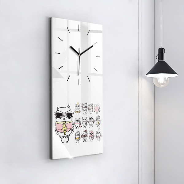 Zegar ścienny pionowy Plakat vintage z sowami