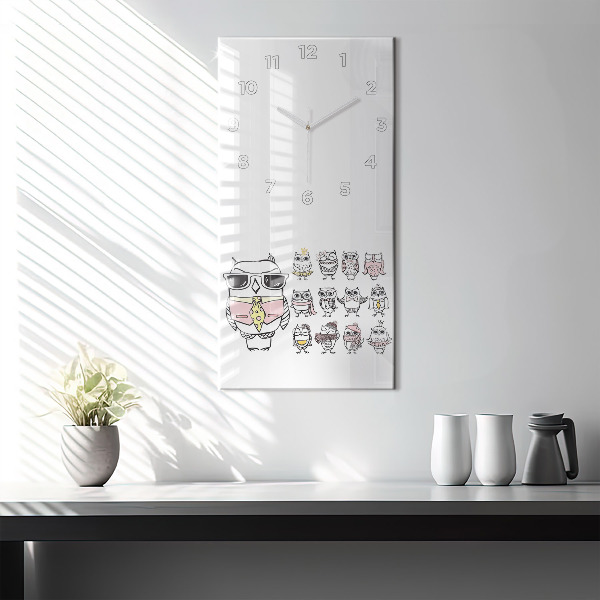 Zegar ścienny pionowy Plakat vintage z sowami