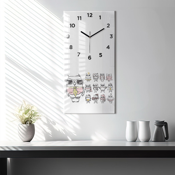 Zegar ścienny pionowy Plakat vintage z sowami