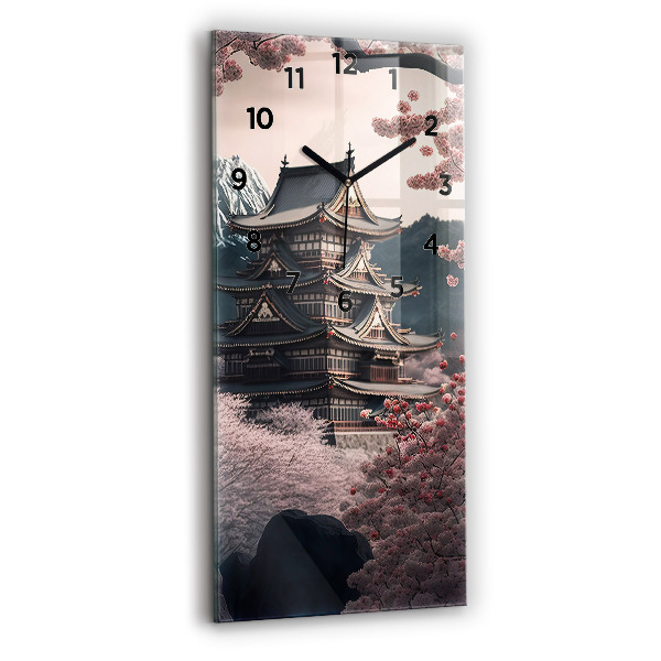 Zegar ścienny pionowy Wieża i kwiaty w Azji