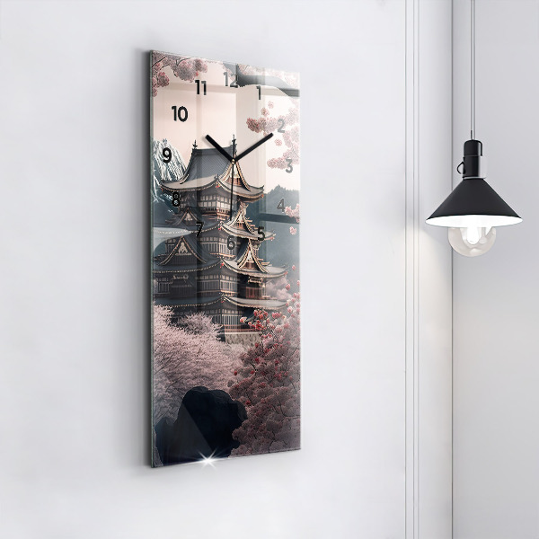 Zegar ścienny pionowy Wieża i kwiaty w Azji
