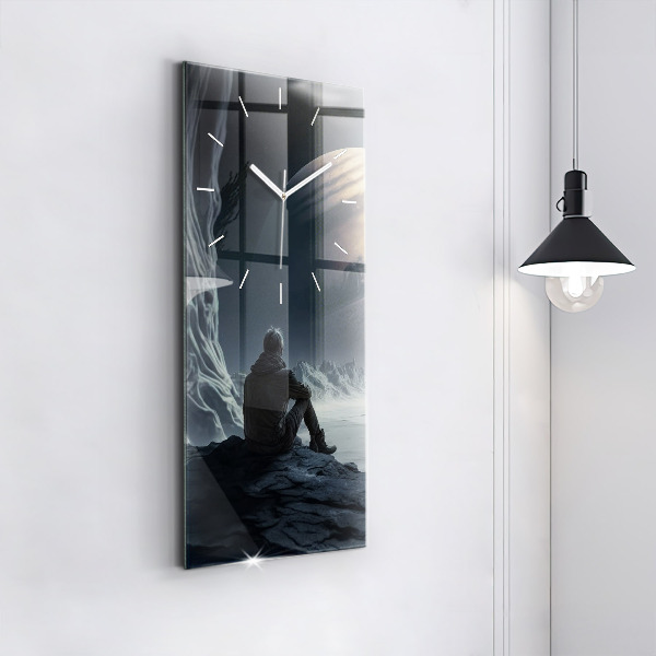Zegar ścienny pionowy Człowiek na tle księżyca