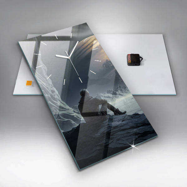 Zegar ścienny pionowy Człowiek na tle księżyca