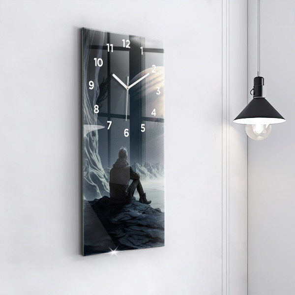 Zegar ścienny pionowy Człowiek na tle księżyca