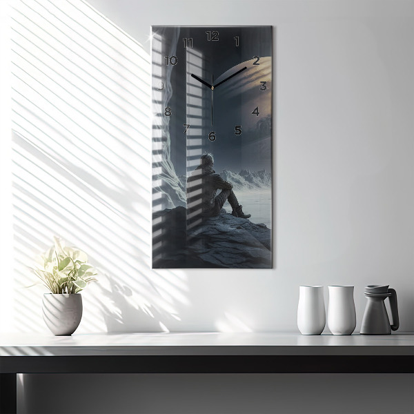 Zegar ścienny pionowy Człowiek na tle księżyca