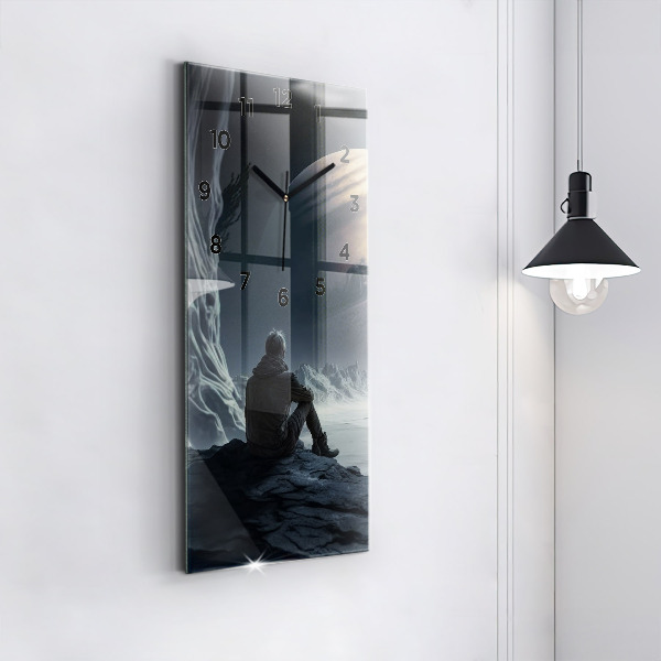 Zegar ścienny pionowy Człowiek na tle księżyca