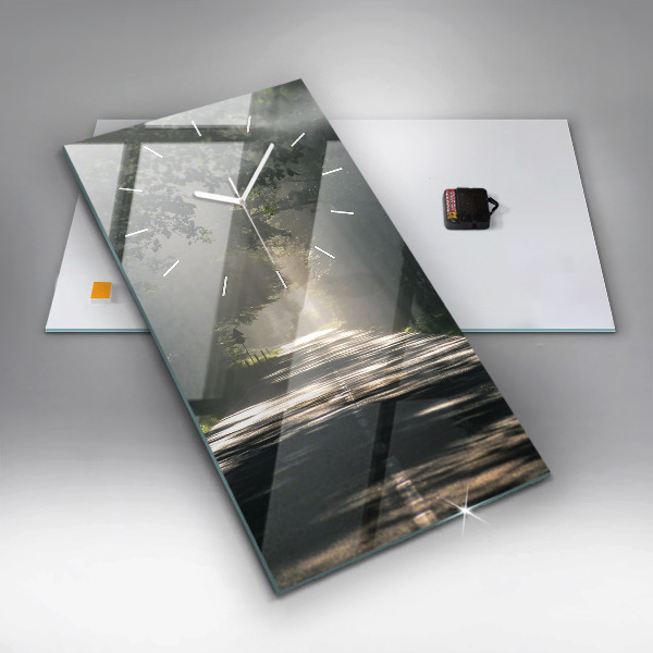 Zegar ścienny pionowy Leśna droga i smugi słońca