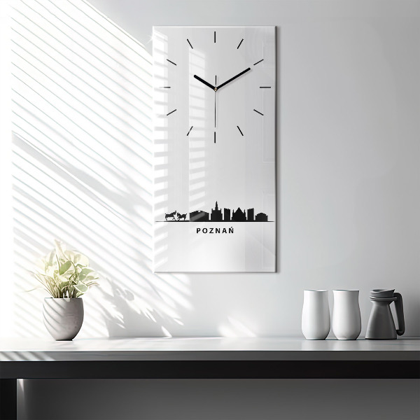 Zegar szklany pionowy Poznań panorama grafika