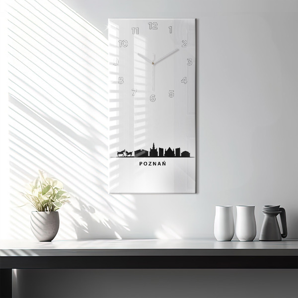 Zegar szklany pionowy Poznań panorama grafika