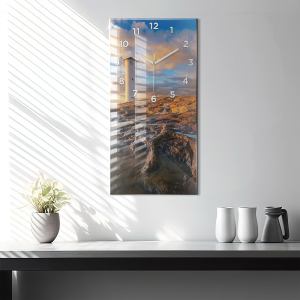 Zegar szklany pionowy Latarnia i morze Bałtyckie