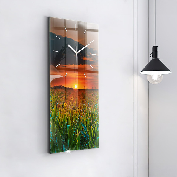 Zegar ścienny pionowy Słoneczniki na łące