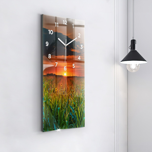 Zegar ścienny pionowy Słoneczniki na łące