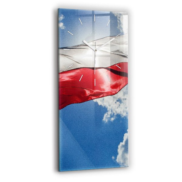 Zegar ścienny pionowy Flaga Polski na tle nieba