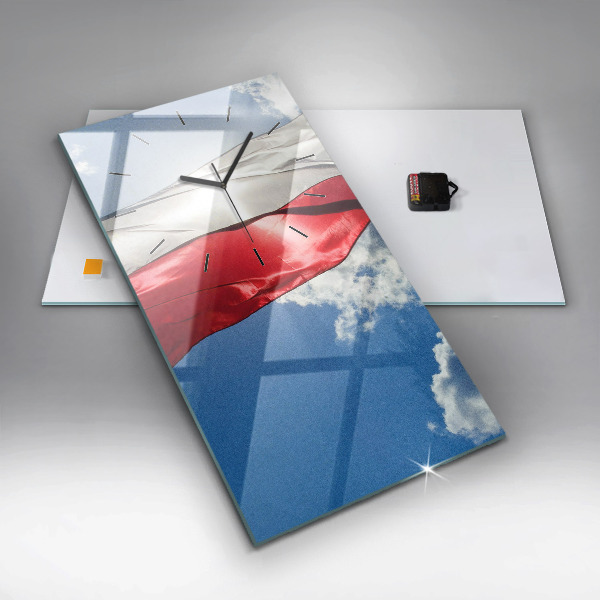 Zegar ścienny pionowy Flaga Polski na tle nieba