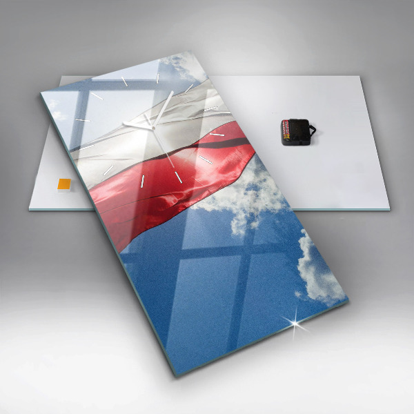 Zegar ścienny pionowy Flaga Polski na tle nieba