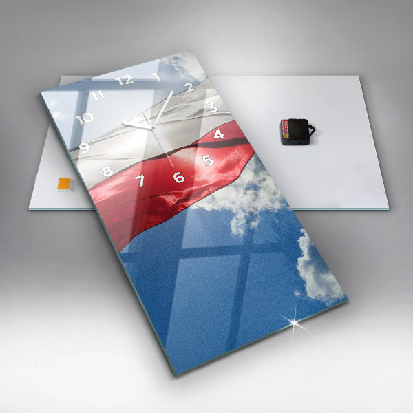 Zegar ścienny pionowy Flaga Polski na tle nieba