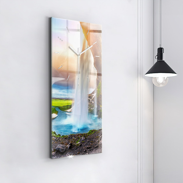 Zegar szklany pionowy Wodospad w Islandii
