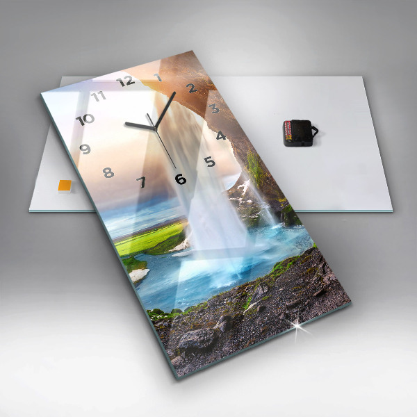 Zegar szklany pionowy Wodospad w Islandii