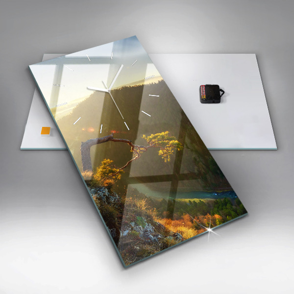 Zegar szklany pionowy Zachód słońca nad górami