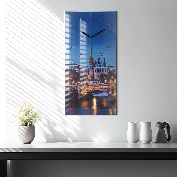 Zegar szklany pionowy Panorama miasta Pilzno
