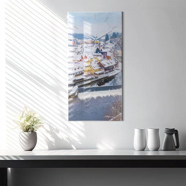 Zegar szklany pionowy Panorama miasta w zimie