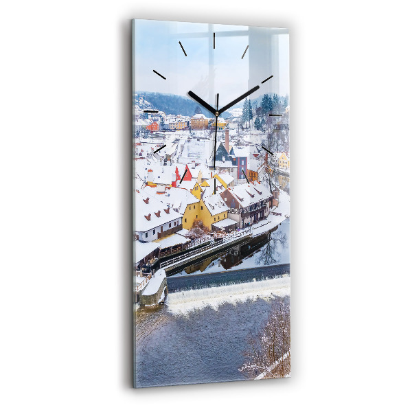 Zegar szklany pionowy Panorama miasta w zimie