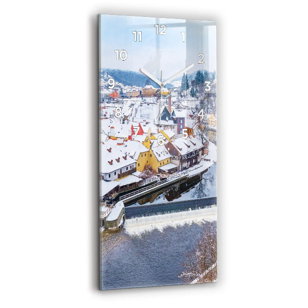 Zegar szklany pionowy Panorama miasta w zimie