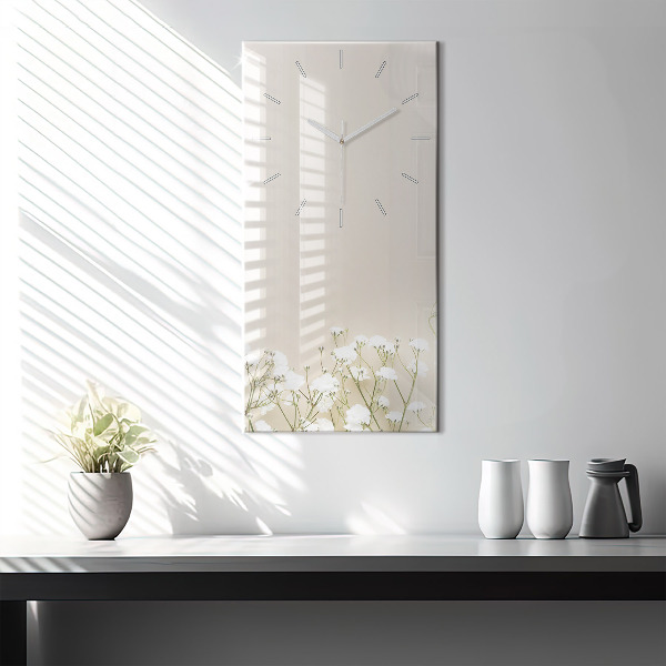 Zegar ścienny pionowy Kwitnące kwiaty gipsówki