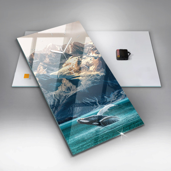 Zegar szklany pionowy Wieloryb woda