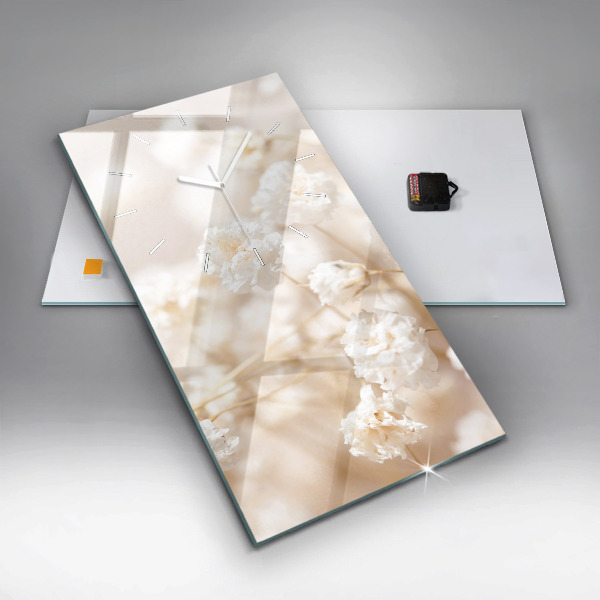 Zegar szklany pionowy Małe białe kwiaty