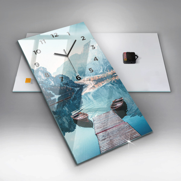 Zegar szklany pionowy Łódki na jeziorze