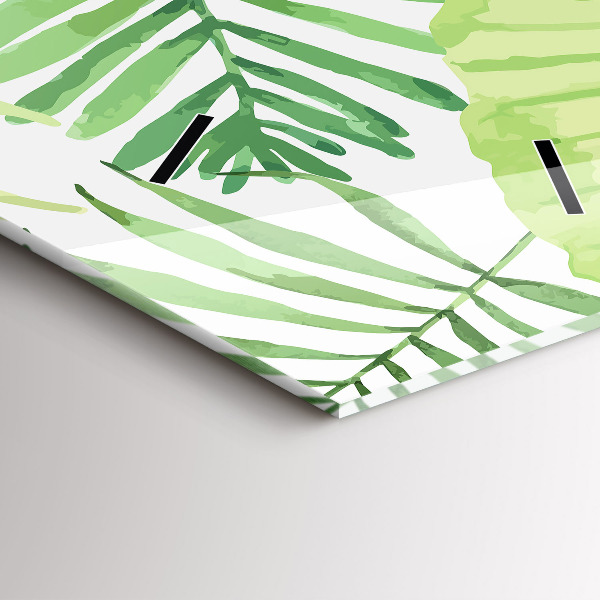 Zegar szklany pionowy Zielone liście