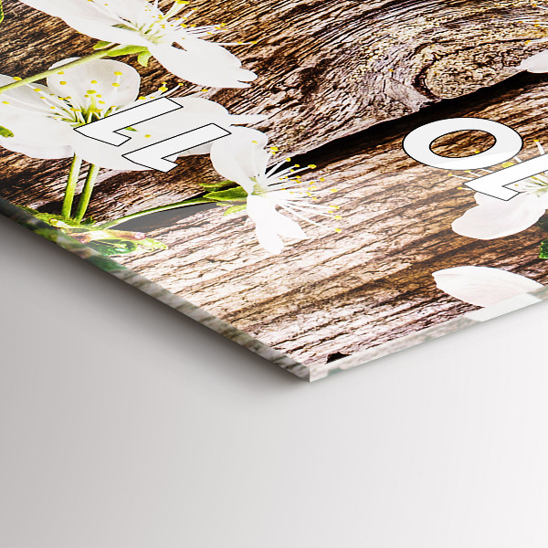 Zegar szklany pionowy Kwiaty na drewnie