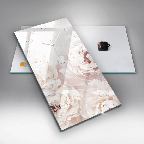 Zegar szklany pionowy Kwiaty piwonii