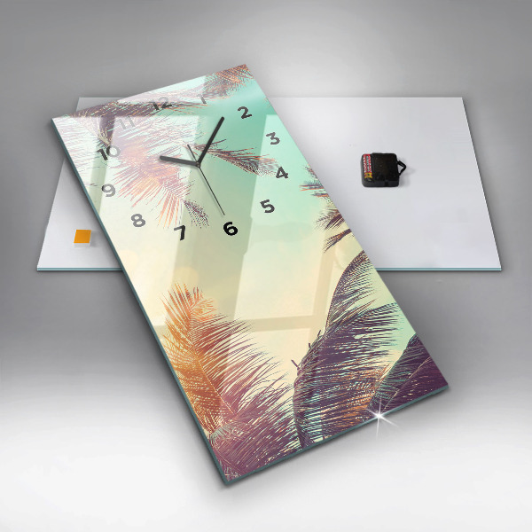 Zegar szklany pionowy Tropikalne palmy