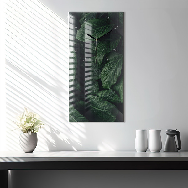 Zegar szklany pionowy Tropikalna monstera