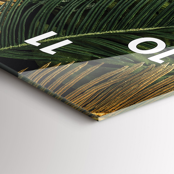 Zegar szklany pionowy Liście dżungla