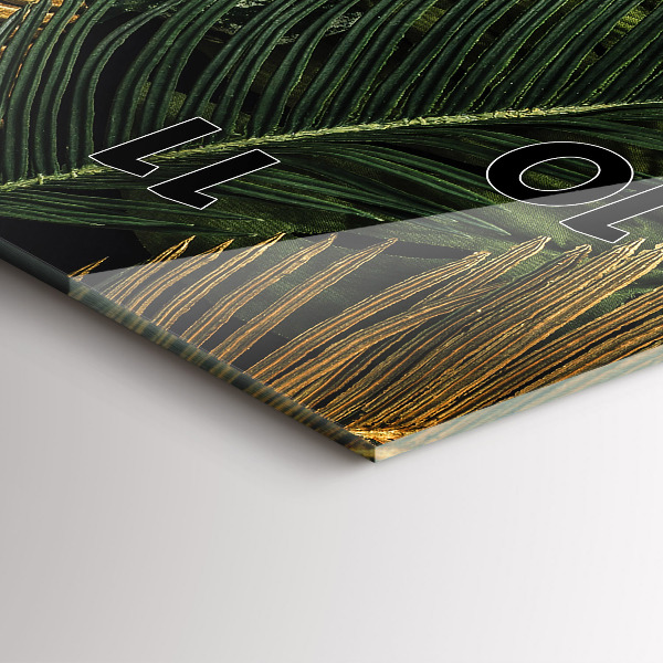 Zegar szklany pionowy Liście dżungla