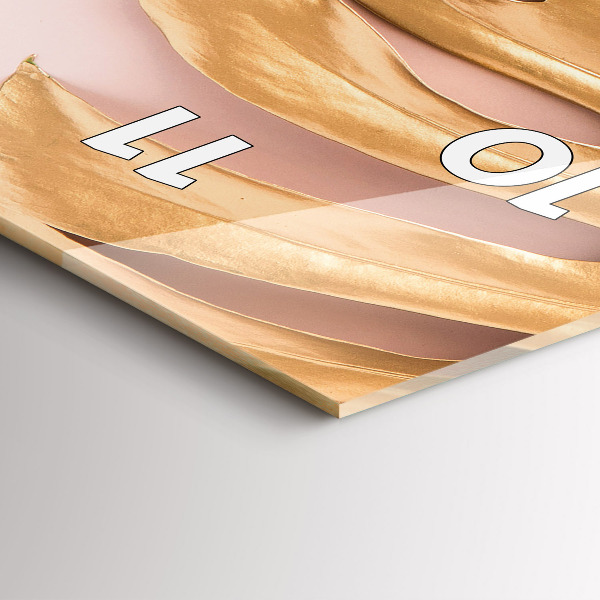 Zegar szklany pionowy Złote liście tropikalne