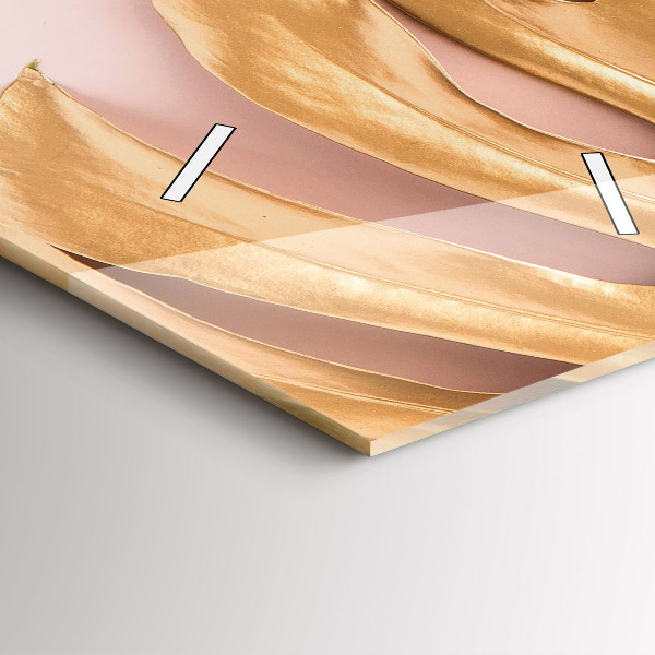 Zegar szklany pionowy Złote liście tropikalne