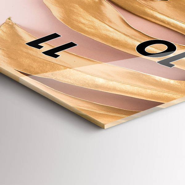 Zegar szklany pionowy Złote liście tropikalne